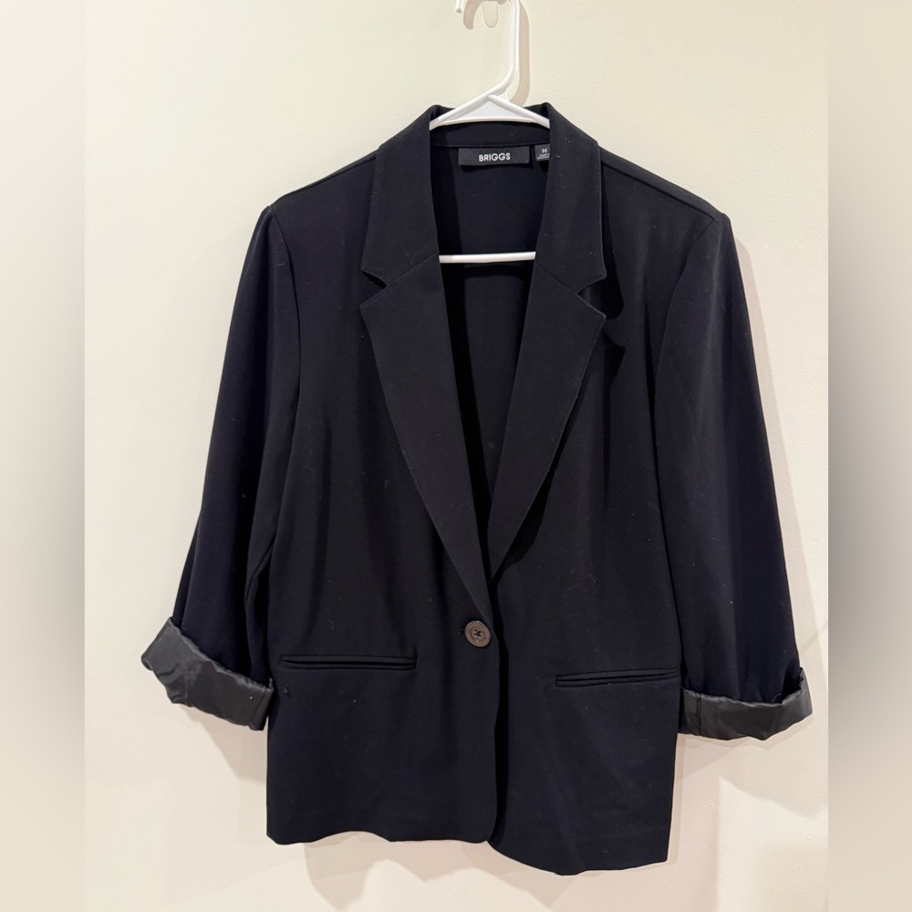 Briggs New York Black Single-Button Women's Blazer with Rolled Cuffs